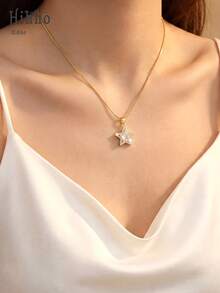 Hihho 1 chiếc vòng cổ hình ngôi sao năm cánh "Ước Nguyện Dưới Ánh Sao", đính đá Cubic Zirconia, thích hợp cho cả đi làm và hẹn hò. - Ngôi sao - Xem 9