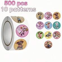 Paw Patrol 500张卡通狗狗贴纸卷，适用于水瓶、笔记本、桌面和派对礼品，可爱有趣的教育奖励贴纸，可用于课堂激励和创意项目，DIY装饰贴纸 - 彩色 - 查看 10