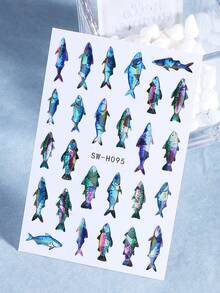 2 buah Stiker Kuku Pola Ikan Laser 3D, Desain Hewan Laut Musim Panas Kerang Gradien DIY Holografik Gradien Fashion Y2K Stiker Kutek Gel Perekat Diri, Dekorasi Salon Seni Kuku - MultiWarna - View 7