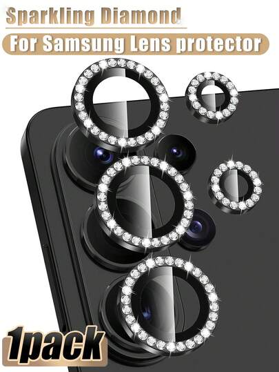 一套水晶钻石摄像头镜头保护套，适用于三星 Galaxy S26/S25/S24/S23/S25 Ultra/S24/A16/A36/A55/A56/A54/A34/A14/S24 Ultra/S23 Plus 等型号。金属摄像头镜头保护环。适合日常保护、办公和居家使用。闪亮水晶手机摄像头保护套，防水、防震、防摔、防刮、防指纹，提供全方位保护。钻石黑。