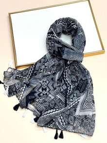 1 chiếc khăn quàng cổ nữ đơn giản in họa tiết, khăn quàng cổ thời trang, khăn choàng chống nắng đi biển mới, khăn choàng chất liệu giả vải lanh dành cho nữ. - Nhiều màu - Xem 6