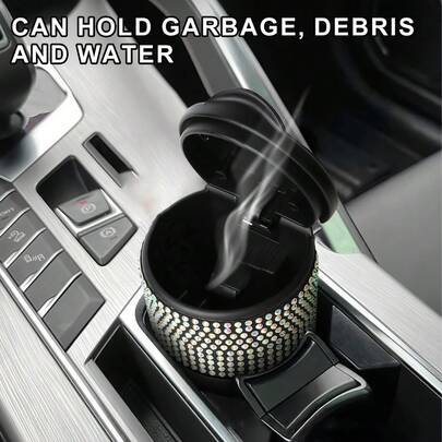 闪亮车载烟灰缸带盖，镶钻车载杯架烟灰缸，水晶钻石迷你烟灰缸垃圾桶，汽车配件