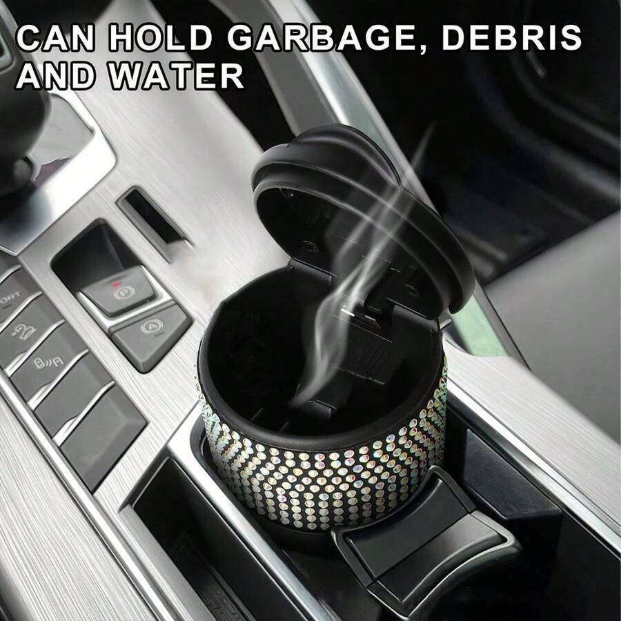 闪亮车载烟灰缸带盖，镶钻车载杯架烟灰缸，水晶钻石迷你烟灰缸垃圾桶，汽车配件 - A - 查看 1