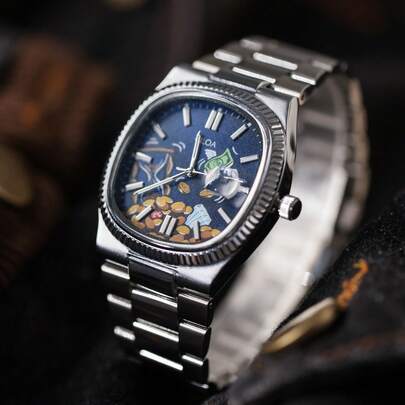 1pc CILOA Men's High-Quality Cartoon Dial Waterproof Quartz Watch, Everyday Wear