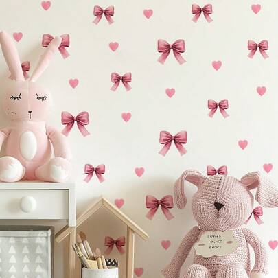 1 Stück süße Schleife & Herz Wandaufkleber, selbstklebender rosa Schleifen Wandtattoo, einfach abziehen und aufkleben, geeignet für Schlafzimmer und Kinderzimmer Wanddekoration