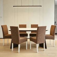 Bộ 1/4/6/8 vỏ bọc ghế màu kaki có thể tháo rời, chất liệu nhung mềm mại với họa tiết lá cây, co giãn tốt, phù hợp cho ghế phòng ăn, phòng khách và phòng ngủ. - Cà phê nâu - Xem 10