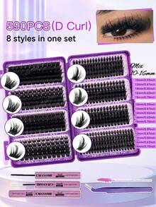 590 sợi mi giả D Curl, tự nối mi, 8 kiểu phối hợp, độ dày 10-18mm, mi riêng lẻ mềm mại, siêu dày, tự nhiên, bền lâu và siêu nhẹ. Bộ dụng cụ nối mi bao gồm keo dán mi, nhíp và cọ chải mi, hoàn hảo cho cuộc sống hàng ngày, đám cưới, hẹn hò, tiệc tùng, lễ hội âm nhạc và du lịch. Mi riêng lẻ, mi giả, mi giả tổng hợp. - Màu tím - Xem 3