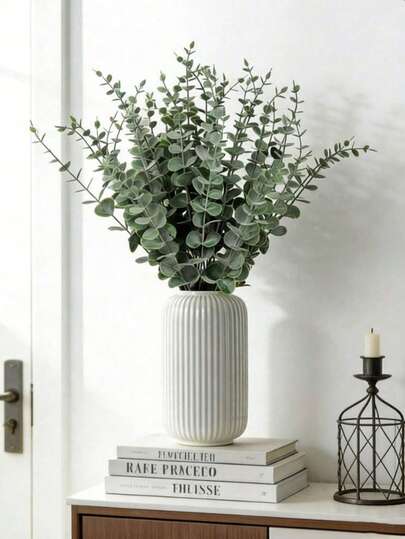 10/50支装，14.96英寸仿真绿色桉树枝，叶片逼真，装饰性桉树枝，适用于花瓶、婚礼花束、家居装饰、情人节、礼品、毕业典礼、仿真植物