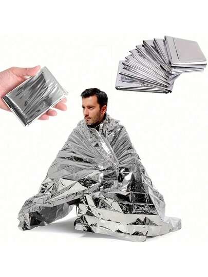 Manta térmica de emergencia para camping al aire libre, manta de supervivencia, impermeable, a prueba de viento, a prueba de sol, adecuada para todas las estaciones, esterilla de suelo simple, forro de tienda de campaña, bloquea eficazmente el calor corporal, duradera, resistente al desgarro, adecuada para camping, senderismo, trekking, montañismo y otros escenarios de emergencia, plegable, ligera y fácil de transportar, equipo esencial para entusiastas del aire libre
