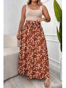 Long, Printed Viscose Skirt, Lined, High Waist With Pockets And Side Slits. - 紅陶 - 查看 2