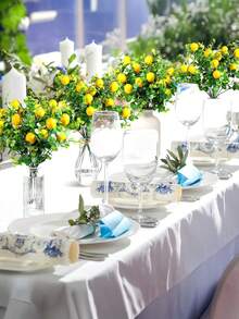 2 piezas/6 piezas Ramas artificiales de limón, plantas artificiales, decoración estacional, boda, graduación, mesa, habitación, oficina, jardín, interior, regalos de fiesta, dormitorio, Día de San Valentín, Pascua, decoración del hogar - Eucalipto Limón - Ver 7