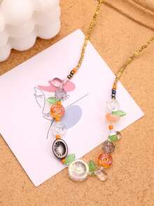 1件甜美春日彩色花叶串珠项链，简约百搭日常佩戴女士饰品 - 彩色 - 查看 5