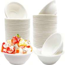 3/25/50/100pcs 350ml White Paper Bowls, Disposable Compostable Bulk Bowls, Bagasse Bowls, Heavy Duty Bowls, Suitable For Cereal, Snacks, Salad - White - View 1