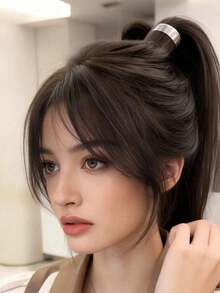 女款直劉海夾式假髮，優雅合成纖維直髮假髮，髮飾配件 - 彩色 - 查看 8