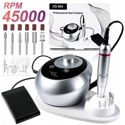 新款便携式电动美甲打磨套装，专业电动美甲锉，适用于亚克力指甲、凝胶指甲的修剪和美甲，无线美甲打磨机带底座，可卸除指甲凝胶和指甲油，适合家庭和美甲沙龙使用（银色），一次性亚克力指甲贴纸