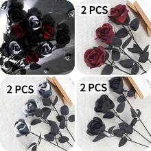 6 Stücke künstlicher schwarzer/schwarz-weißer/burgunderroter Rosenstrauß, dunkles Thema, hochwertige Dekoration für Halloween, Weihnachten, Valentinstag, Ostern, ewige Hochzeit, elegante Anordnung, unverzichtbar für Innenarchitekten, Party-Tischdekoration, geeignet für alle Jahreszeiten - Verschiedenfarbig - Übersicht 7