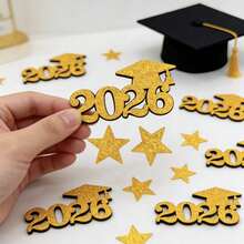 1 Set Of Confetti, 2026 Graduation Ceremony Table Decoration Confetti, Golden Wooden 2026 Star-Shaped Paper Confetti, Suitable For Graduation Season Party Decoration. - View 6