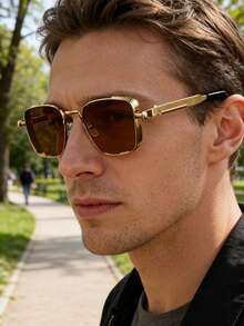Gafas de moda con marco dorado retro y lentes verdes, con diseño de bisagras de resorte, adecuadas para hombres y mujeres, disponibles en varios colores, aptas para uso diario - Multicolor - Ver 8