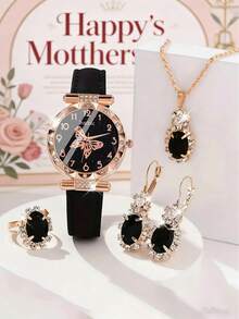 5/1pc New Fashion Minimalist Women's Round Crystal Quartz Watch, Suitable For Wearing With Crystal Jewelry Sets (Necklace, Earrings, Rings) For Parties, Trips, And As A Mother's Day Gift - Multicolor - View 11