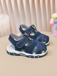 Jungen Klettverschluss Sandalen, weiche rutschfeste Strandschuhe mit Zehenkappe, leicht an- und ausziehbar, florales Gewebe Dekor, vielseitige Lässig Kindersandalen - marineblau - Übersicht 9