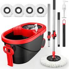 Three  And Bucket Sets,Spin Mop Bucket With Wringer Set, Operable 360 ° Rotating Mop Bucket Set, With 3 Microfiber Replacement Head ,Stainless Steel Mop Bucket 61 Inch Adjustable Handle Household Cleaning Tools Black Plastic - 1 - View 11