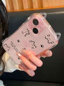 单行猫爪标语英文透明手机壳，猫耳设计，气囊防摔，细孔TPU材质，1.5mm软壳，适用于17/17Pro/17AIR/17PROMAX/通用/16/16Pro/16PLUS/16Promax/15Promax/11/12/13/14/15Plus/15Pro/14Pro/13Pro - 彩色 - 查看 3
