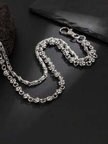 1pc Unique Hip-Hop Geometric Metal Chain Belt, Used For Pants Decoration, Multi-Layer Flower Paperclip Chain Body Chain, Suitable For Men's Daily Wear And Parties, Ideal Gift For Men, Birthday Gift, Holiday Gift - 銀色 - 查看 5