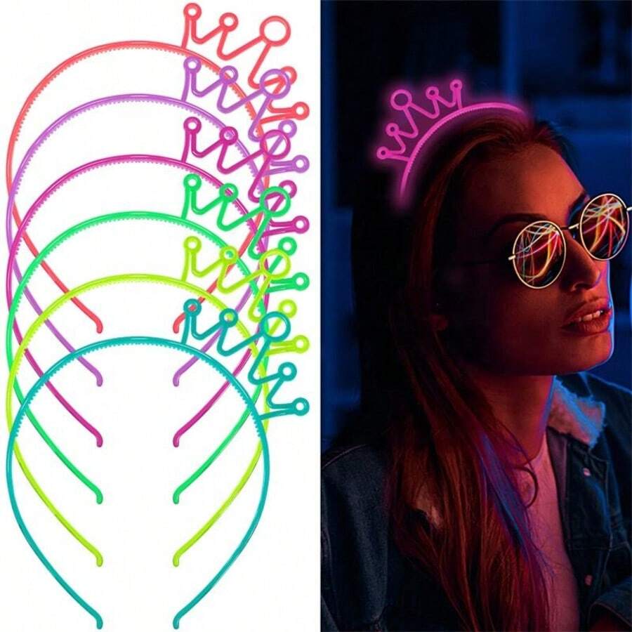 6个夜光皇冠头箍，女士发光头箍，万圣节头饰，派对服装头箍，适合万圣节派对、圣诞派对、主题派对、生日派对和其他场合 - 彩色 - 查看 1
