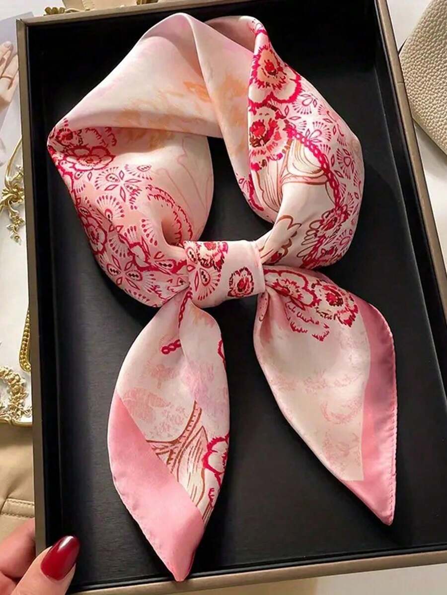 1pc Versatile Elegant Professional Flight Attendant Style Neckerchief, Head Scarf - Pink - View 1