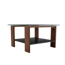 Modern Coffee Table With Storage, Tempered Glass Top And Walnut Legs, 65 X 41 X 45.5 Cm, Contemporary Living Room Table Ideal For Home Office, Apartments And Small Spaces. - View 6