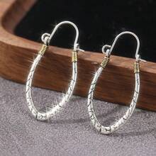 DIYCCPC Anting Lingkaran Warna Tembaga Buatan Tangan, Anting Tembaga Tempa Tangan, Anting Tapal Kuda Perak Bertekstur, Anting Buatan Tangan dengan Sentuhan Antik - Dua warna - View 6