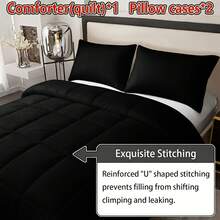 3pcs Set, Solid Black No Pattern, All Season Cotton Quilt (1pc 200g Filled Quilt + 2pcs Pillowcases, Excluding Pillow Inserts), Soft Comfortable Breathable, Digital Printing, Suitable For Bedroom And Dormitory. Bedding Set. - Multicolor - View 4