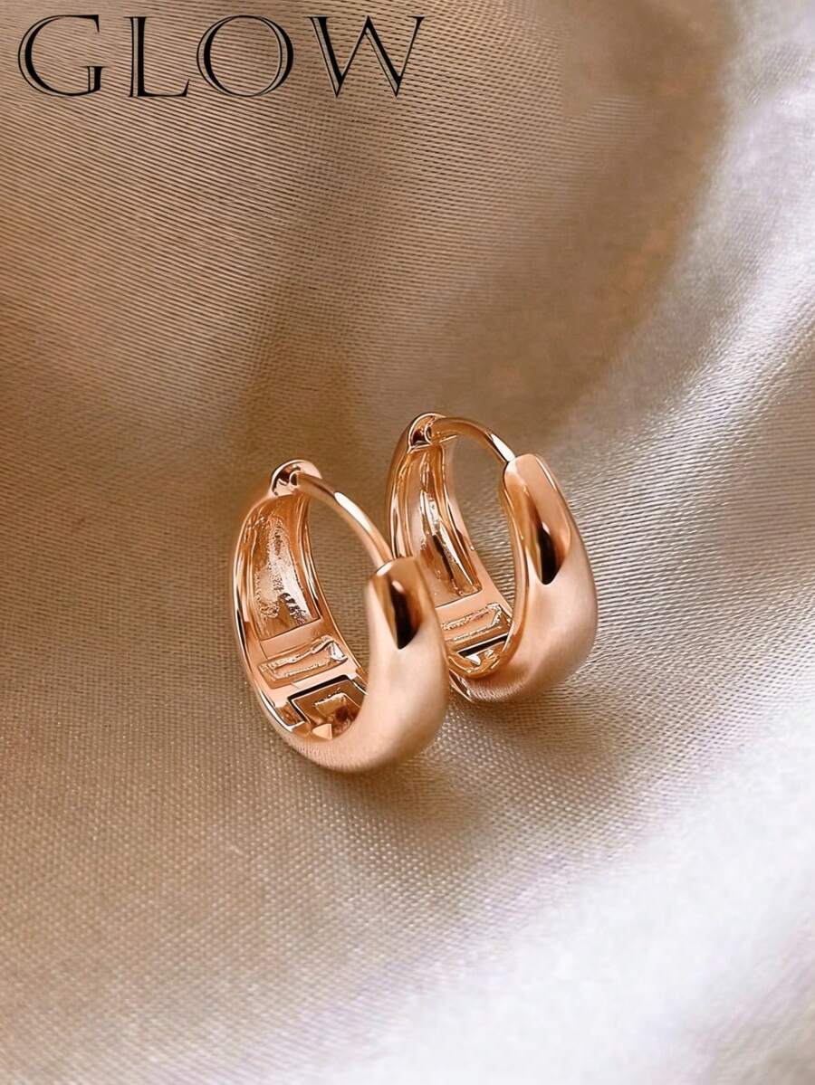 1 Pair Copper Material Retro Luxury Minimalist Versatile Plain Hoop Geometric Earrings, Suitable For Young Girl Daily And Festival Wear - Geometry D - View 1