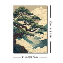 1幅带框/不带框抽象日式松树山景帆布海报，复古自然风景日式禅意墙面艺术印刷品，侘寂复古画作，适用于公寓、客厅、卧室、现代家居装饰 - A - 查看 10