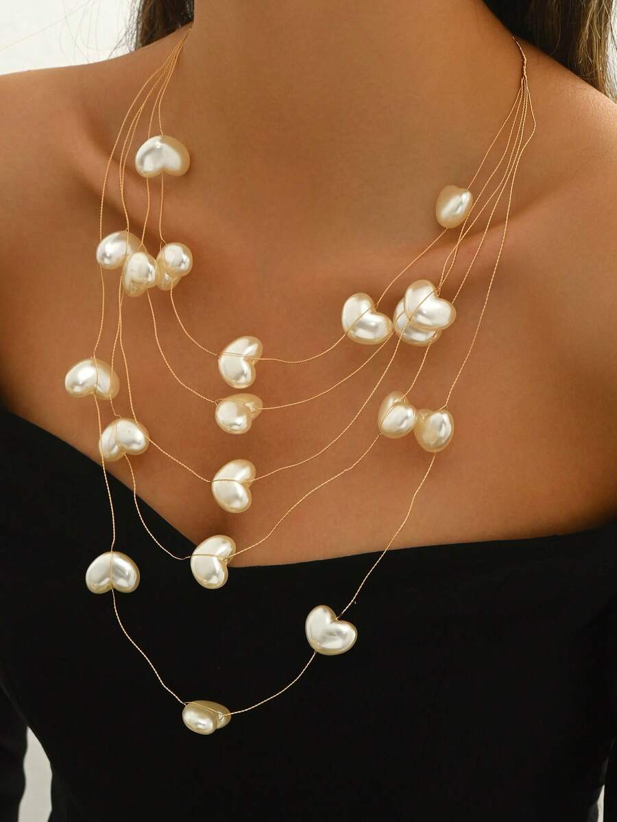 1pc Sweet Heart Necklace, Suitable For Women To Wear On Vacation, Photo Shooting And Checking In - Gold - View 1