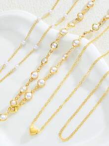 Bộ 4 chiếc. Dây chuyền nhiều lớp hình chữ Y màu vàng, kiểu dáng trái tim ba lớp, đa năng và thời trang. Thích hợp để đeo hàng ngày, dự tiệc, lễ hội hoặc làm quà tặng. - Nhiều màu - Xem 2