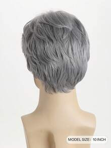 10Inch Men Short Curly Hair Wig With Side Bangs In Fashionable Natural Silver Gray Suitable For Daily Wear  Halloween Holidays Costume Parties - 銀灰色 - 查看 4