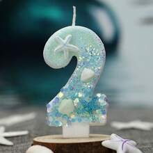 1件海灘主題蠟燭，附海星與貝殼裝飾，0-9數字圖案，亮藍色與白色，適合海灘派對、泳池派對用品、室內裝飾與節日慶祝，海灘派對裝飾 | 海星蠟燭 | 海灘配件 - 生日蠟燭數字 - 查看 7