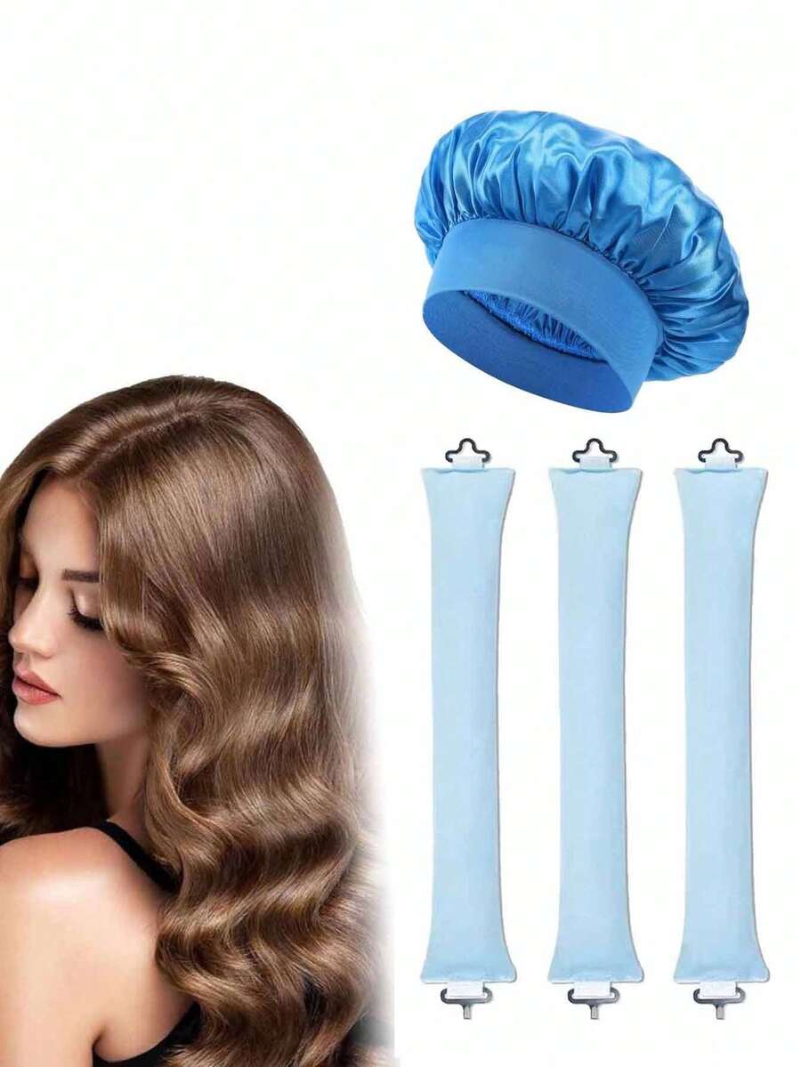 5件/4件/3件套美发造型套装+睡眠帽，免加热卷发器，方便实用，卷发工具，发圈卷发器，睡眠美发工具，女士泡沫卷发器 - 藍色 - 查看 1