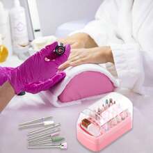 Caja de almacenamiento de cabezales de pulido y brocas de taladro de uñas 2 en 1 + 1 caja de almacenamiento de cosméticos a prueba de polvo + Caja de almacenamiento portátil de brocas de taladro de uñas (con cepillo de limpieza) + Caja de almacenamiento de 30 botellas de esmalte de uñas + Caja de almacenamiento de herramientas de manicura, cuidado de uñas, herramientas de uñas - Rosa - Ver 11