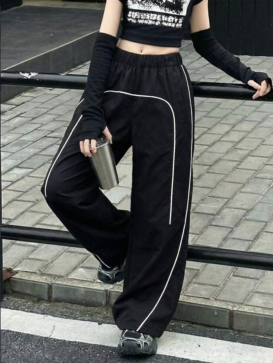 1件装 女童及青少年简约休闲时尚百搭直筒裤 - 黑色 - 查看 1