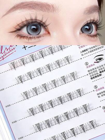 36簇逼真卡通动物假睫毛，多排设计，纤维材质，中国风，透明细杆，无需胶水，易于佩戴和卸除，适合化妆师、舞台妆和角色扮演。