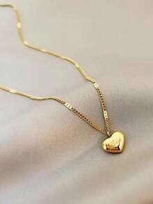 1pc Fashionable Stainless Steel Heart Charm Necklace For Women For Daily Decoration - Yellow Gold - View 8
