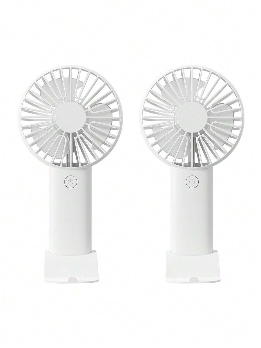 2pcs/Set Handheld Mini USB Rechargeable Fan With Phone Holder, Portable Desktop Small Fan, Essential For Festivals