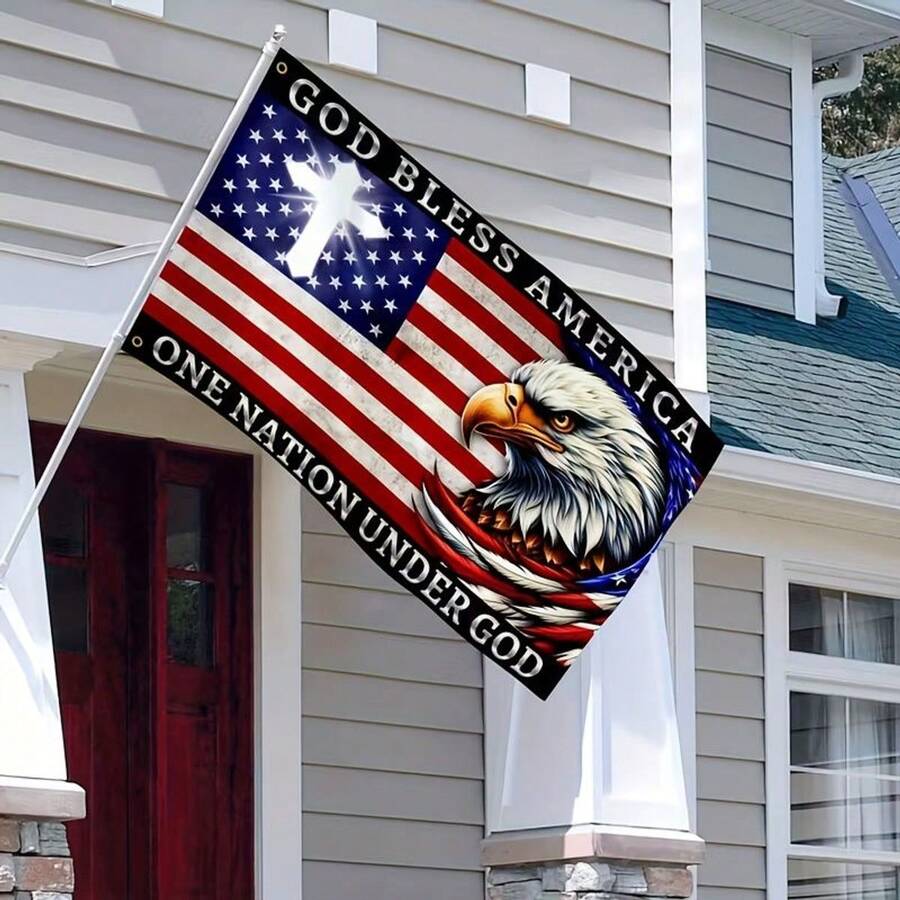 God Bless America Patriotic Flag - 5x3 Feet Durable Polyester With UV Protection And Brass Grommets, Suitable For Indoor And Outdoor Decor - B - 查看 1