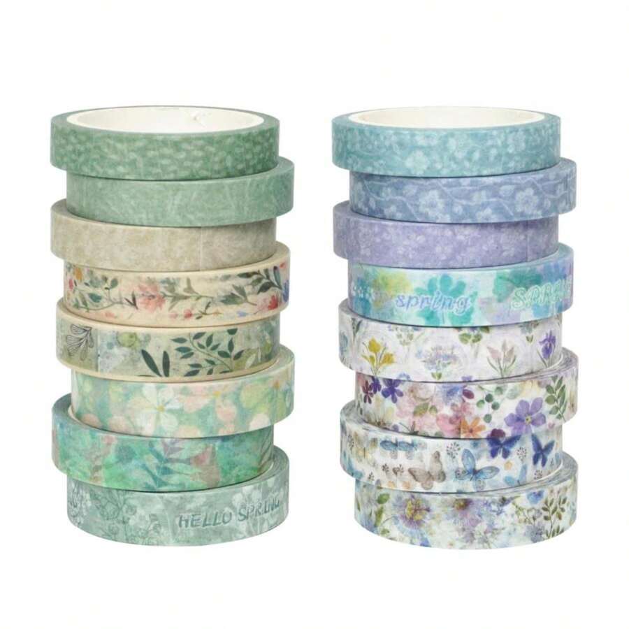 Zellykool Floral Washi Tape Set 16 Rolls, Flower Spring Decorative Paper Sticker For Planner Scrapbook Journal DIY Arts Craft - White - View 1