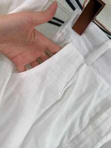 Linen Shirt And Shorts Set (2 Pieces) - White With Pockets - View 4