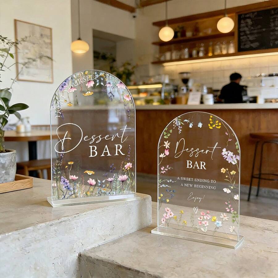1pc Modern Calligraphy Acrylic Wedding Sign, Wild Flower Arch Desktop Decor With "Cards & Gifts" Info, Thank You Card, Suitable For Reception, Party, Event - Durable Transparent Display, No Power Needed, Easy To Clean, Modern Home & Wedding Decor, 2D - Decorative Plaque - View 1