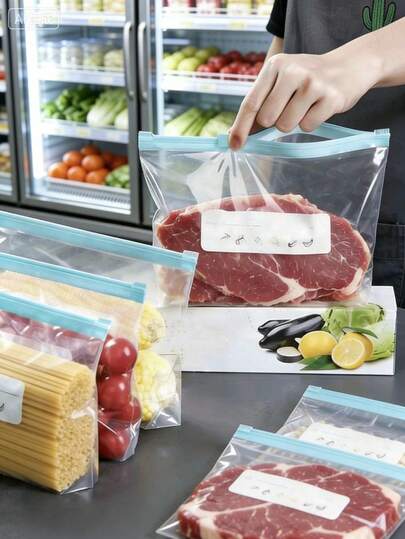 45 Pieces Of Resealable Food Storage Bags (Contains 10 Large Bags + 15 Medium Bags + 20 Small Bags), Thickened Freezer Bags, Suitable For Microwave Heating, Blue, Used For Long-Lasting Food Preservation And Organization, Transparent PE Bag Zipper Bag, Suitable For Kitchen Food Separation Collection, Snack Storage