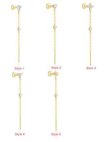 EleRunis 1件 925纯银花朵星星长流苏平底耳骨耳廓穿孔饰品，适合日常佩戴、婚礼、派对、订婚、周年纪念、情人节等场合。 - 金色 - 查看 1